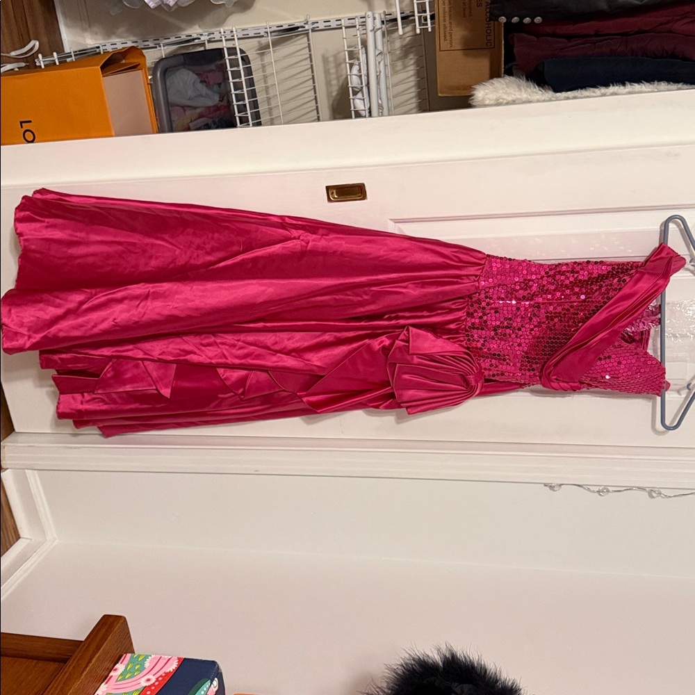 Elegant Pink Gown with Sequin Bodice